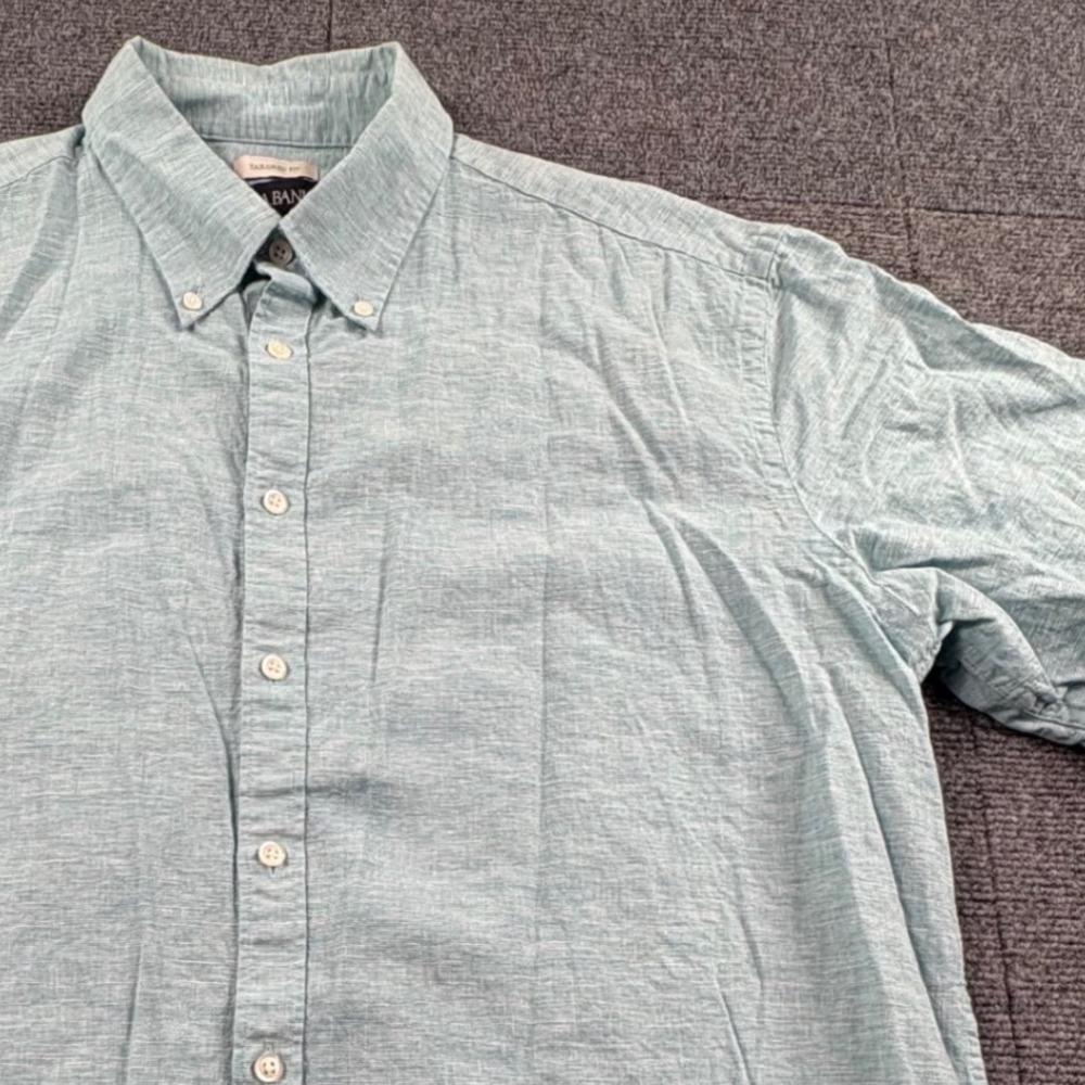 Jos A Bank Mens XL Tailored Fit Linen Cotton Short Sleeve Button Down Shirt Blue